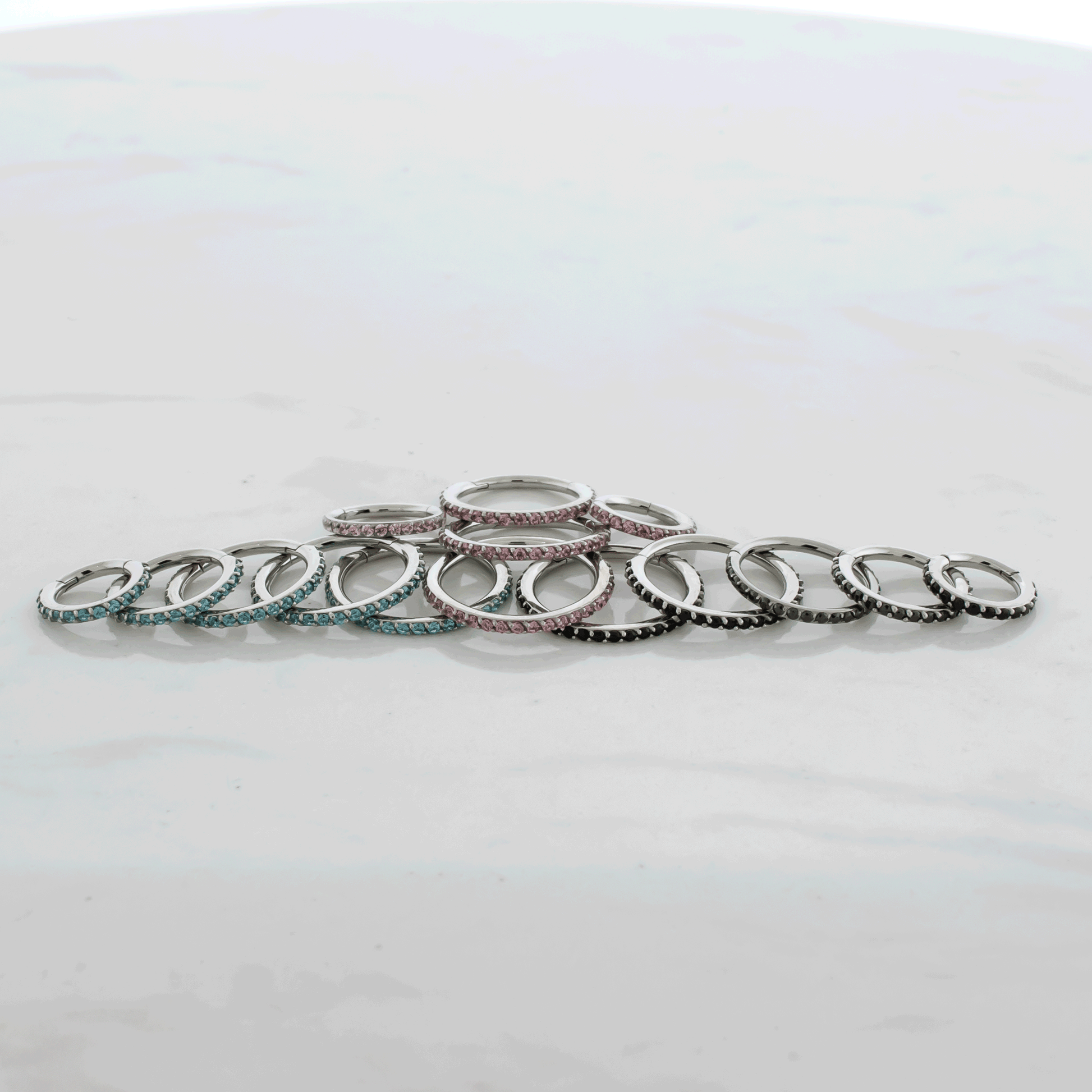 16G Steel Hinged Segment Rings With Colored Gems