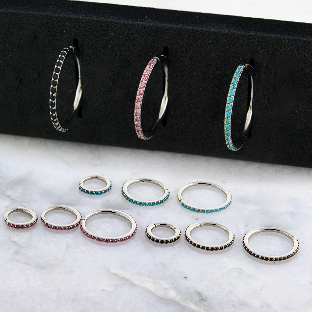 16G Steel Hinged Segment Rings With Colored Gems