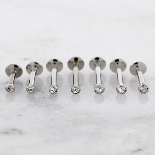 14G Steel Internally Threaded Labret w/Premium Crystal - Pierced Addiction