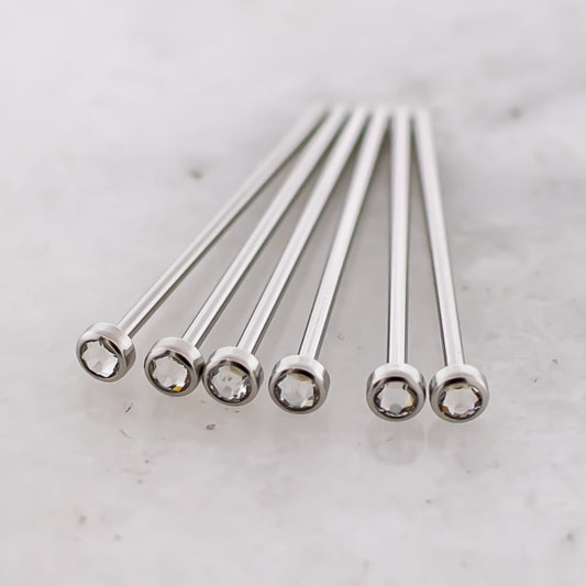 Steel Bezel Set Nose Pin With Clear Gem