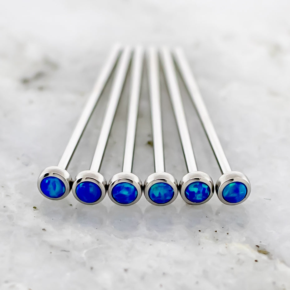 Steel Bezel Set Blue Opal Nose Pin