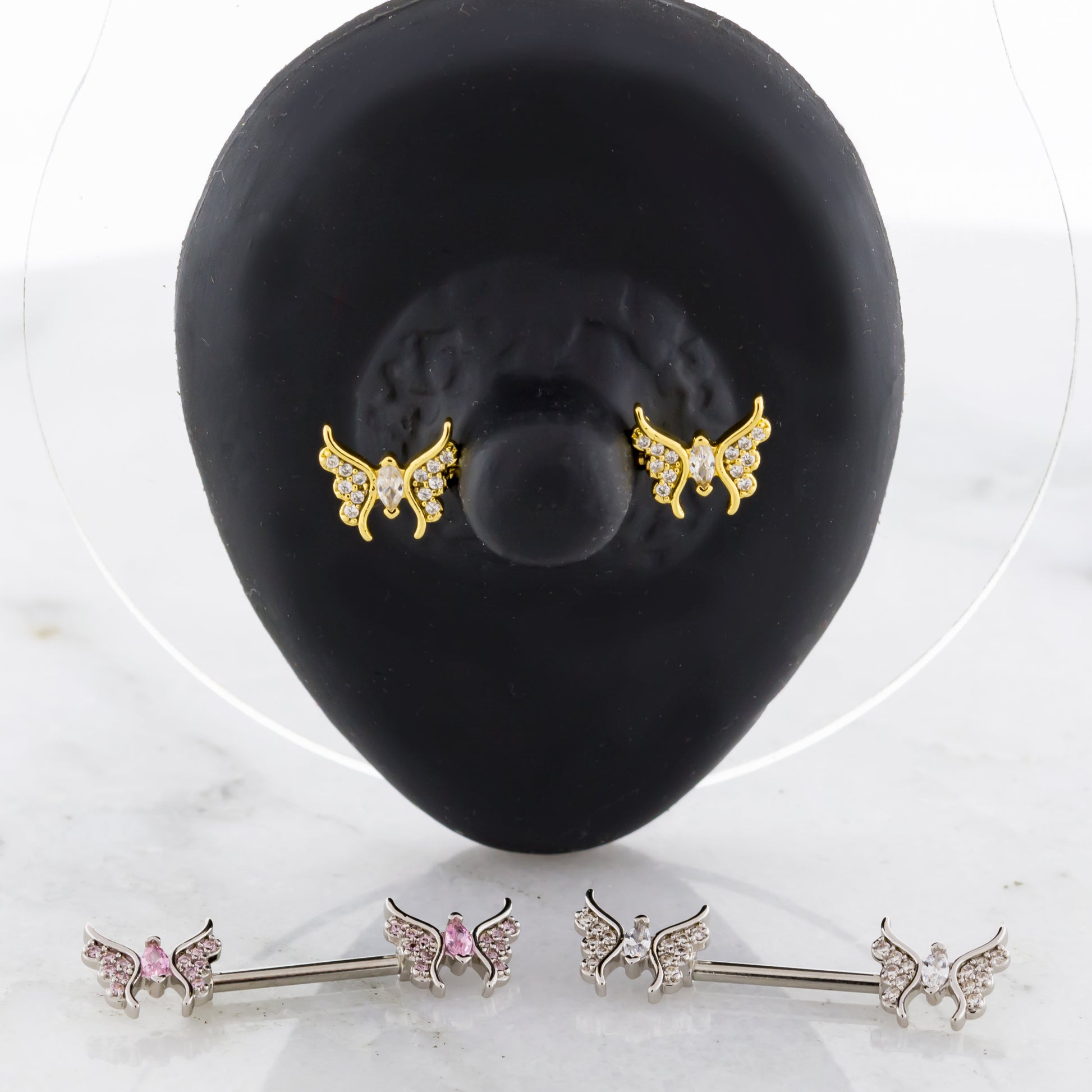 14G Gem Butterfly Nipple Barbell - Pierced Addiction