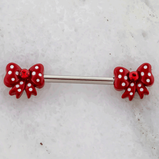 14G Polka Dot Bow Nipple Barbell - Pierced Addiction