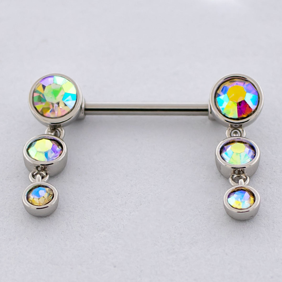 14G Triple Gem Drop Nipple Barbell - Pierced Addiction