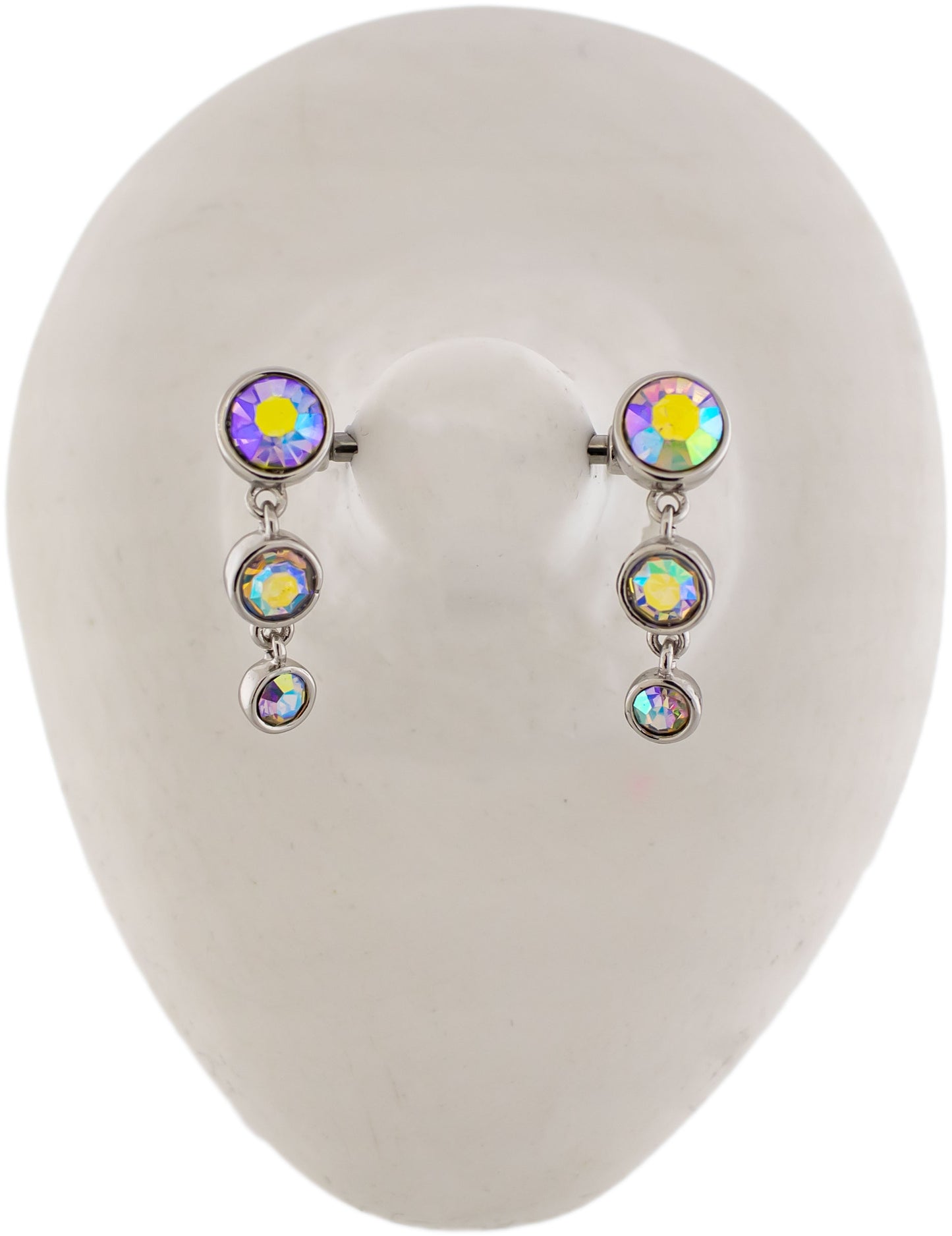 14G Triple Gem Drop Nipple Barbell - Pierced Addiction