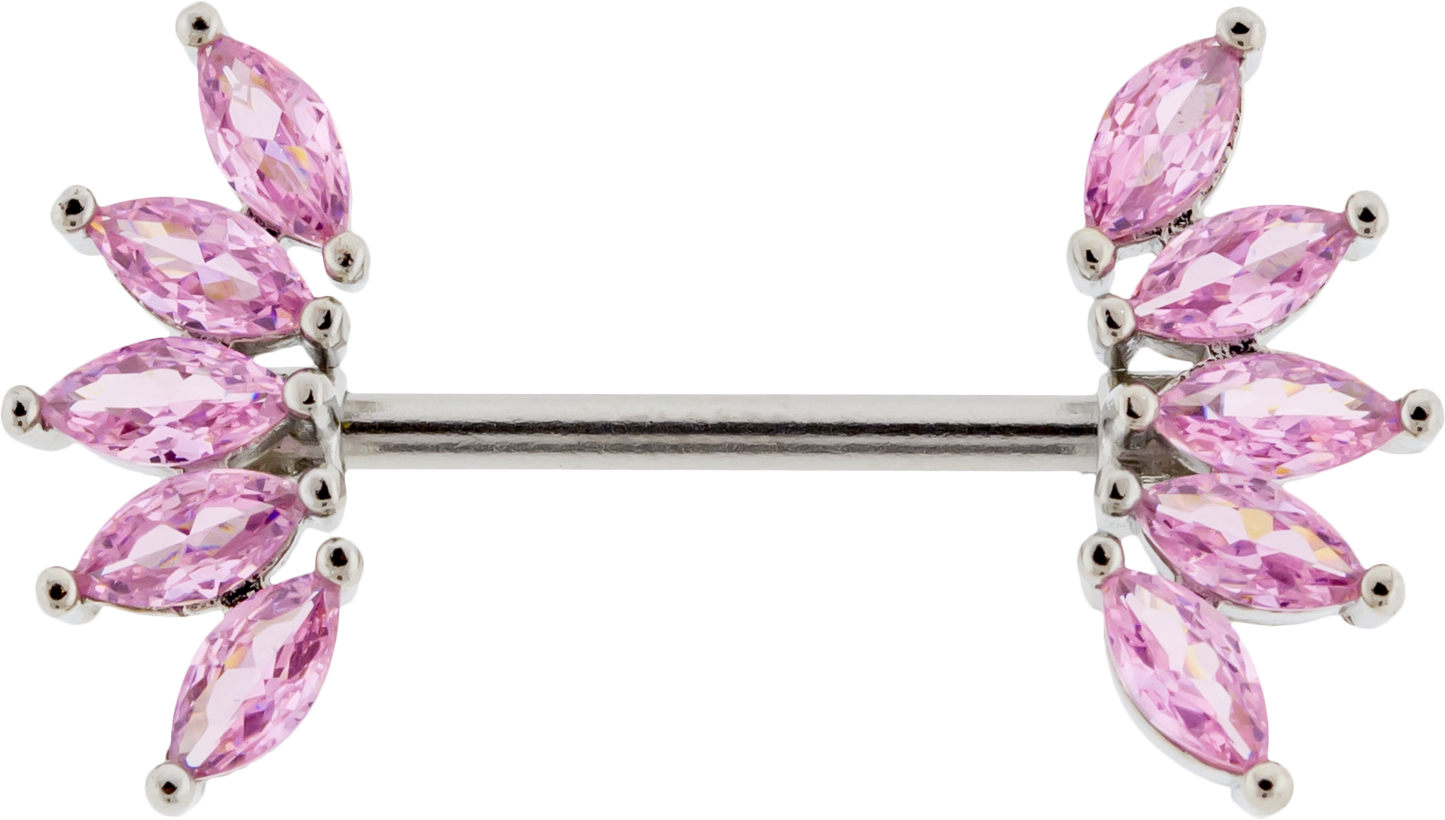 14G Marquise Gemstone Nipple Barbell - Pink