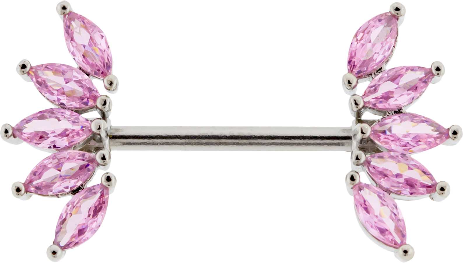 14G Marquise Gemstone Nipple Barbell - Pink