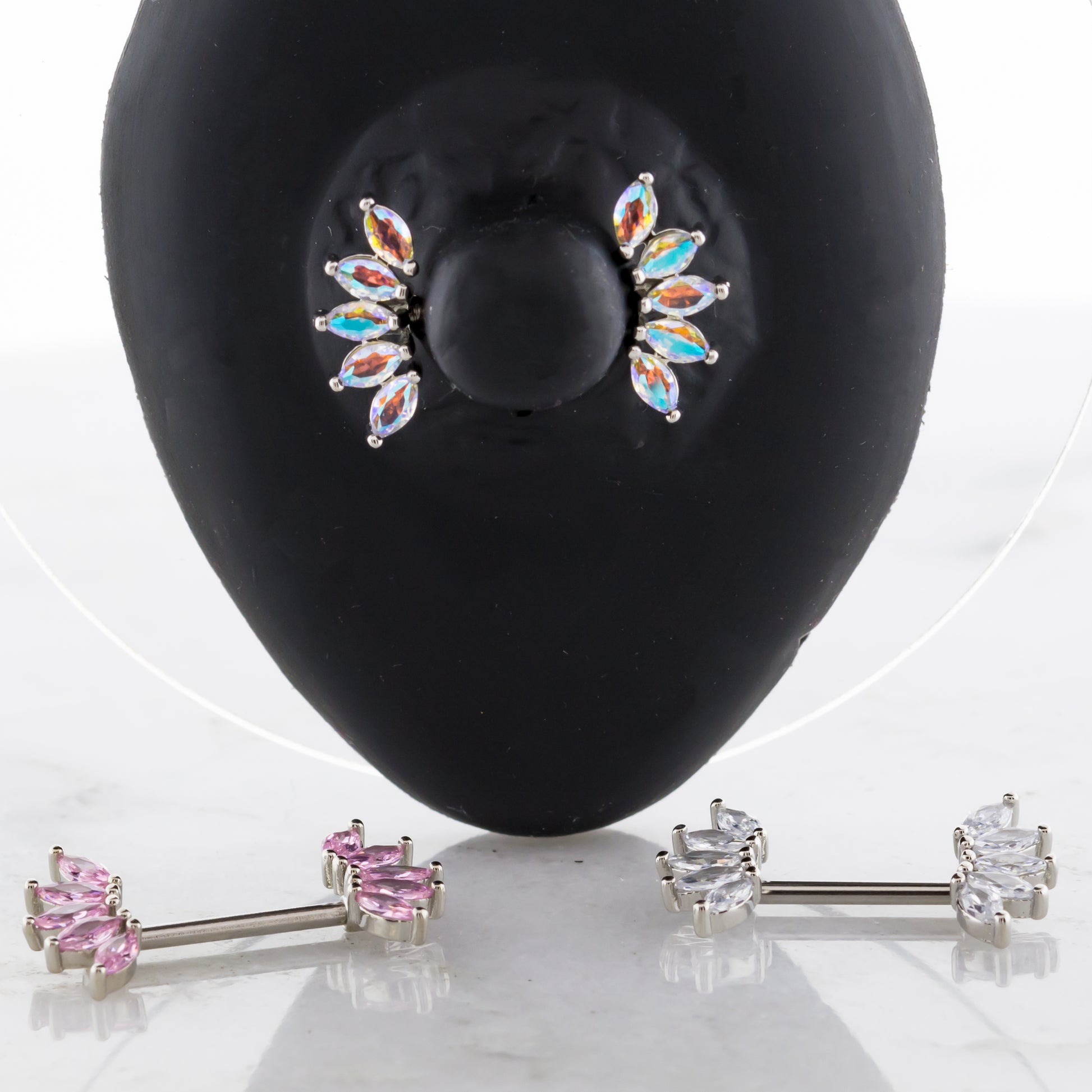 14G Marquise Gemstone Nipple Barbell