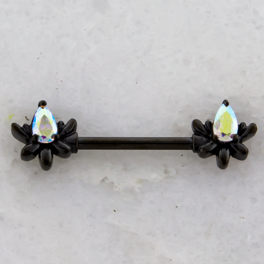 14G Black Lotus Flower Nipple Barbell - Pierced Addiction