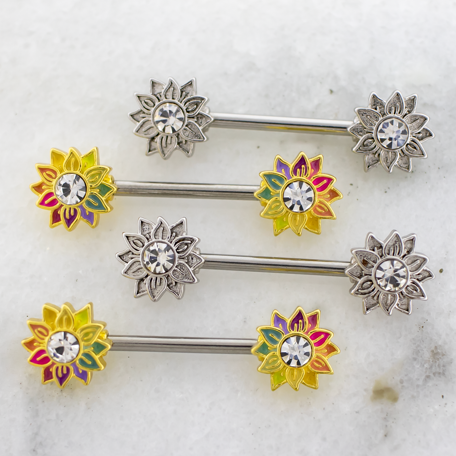 14G Sunflower Nipple Barbell - Pierced Addiction