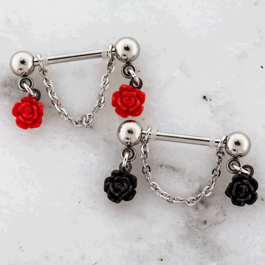 14G Chain Roses Nipple Barbell - Pierced Addiction