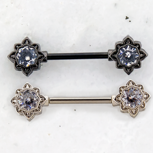 14G Flower Cut Gem Nipple Barbell - Pierced Addiction