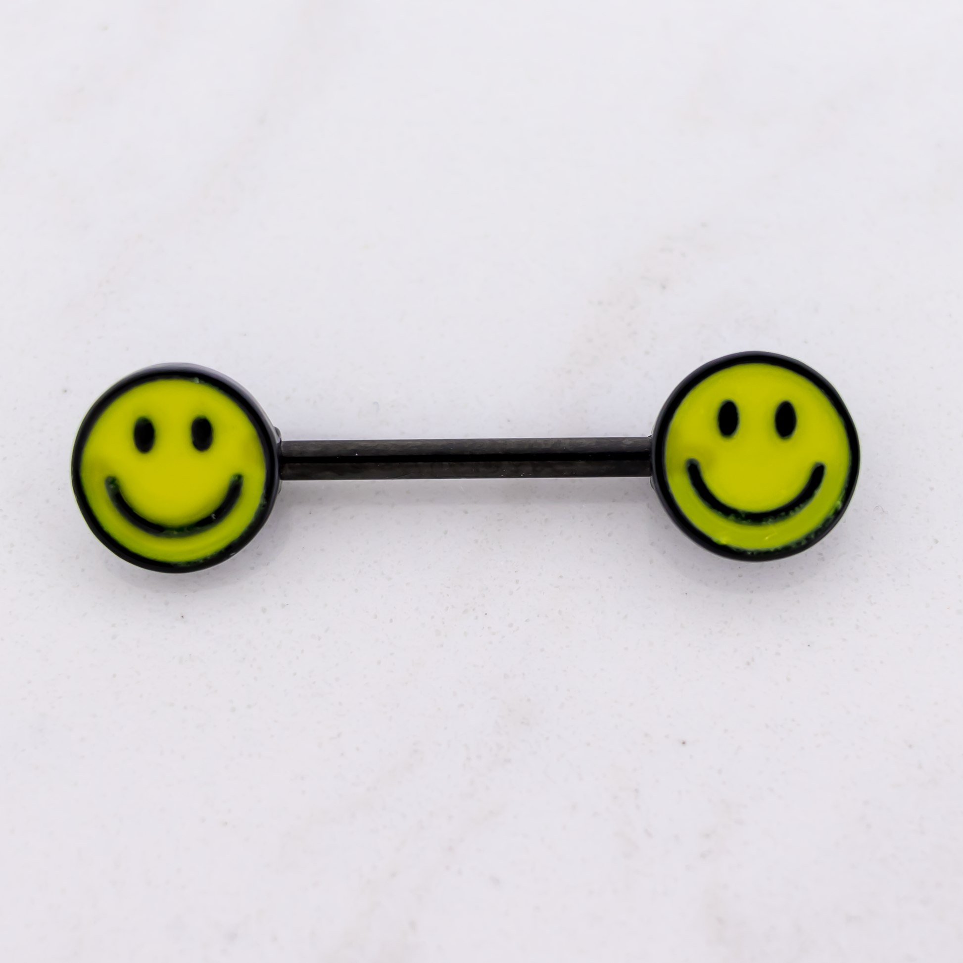 14G Nipple Barbell - Glow In Dark Happy Face - Pierced Addiction
