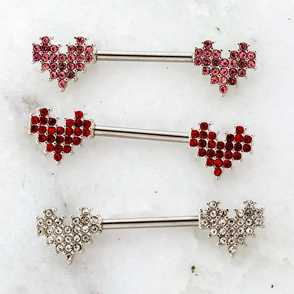 14G Pixel Gem Heart Nipple Barbell