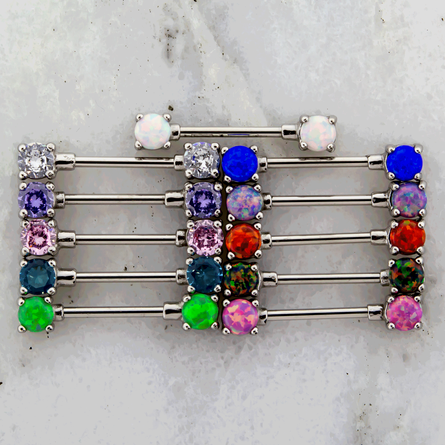 14G Gem or Opal Round Nipple Barbell - Pierced Addiction