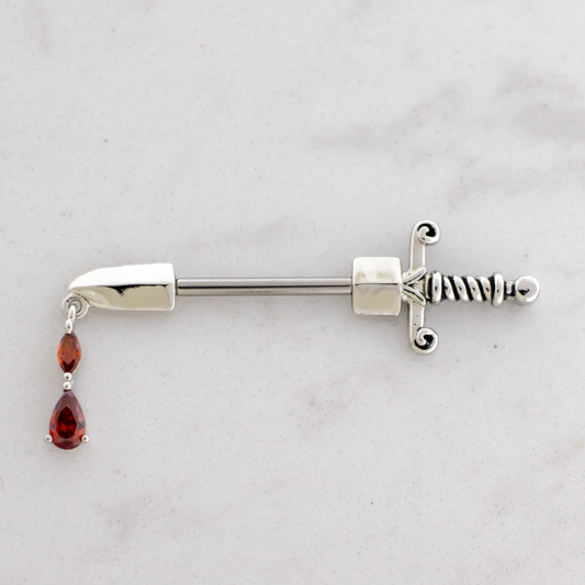 14G Sword With Gem Blood Dangle Nipple Barbell - Pierced Addiction