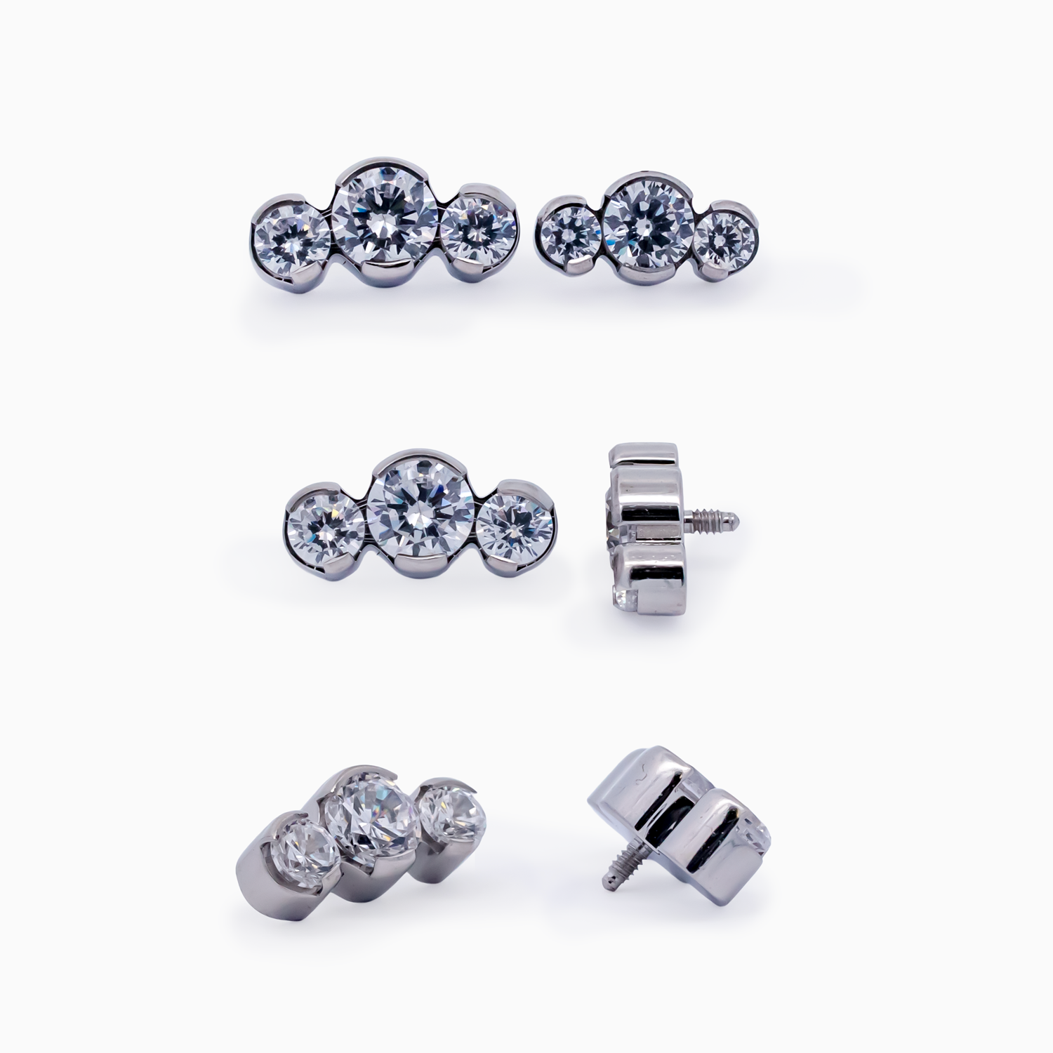 Steel Internally Threaded End - 3 CZ Cluster 16G