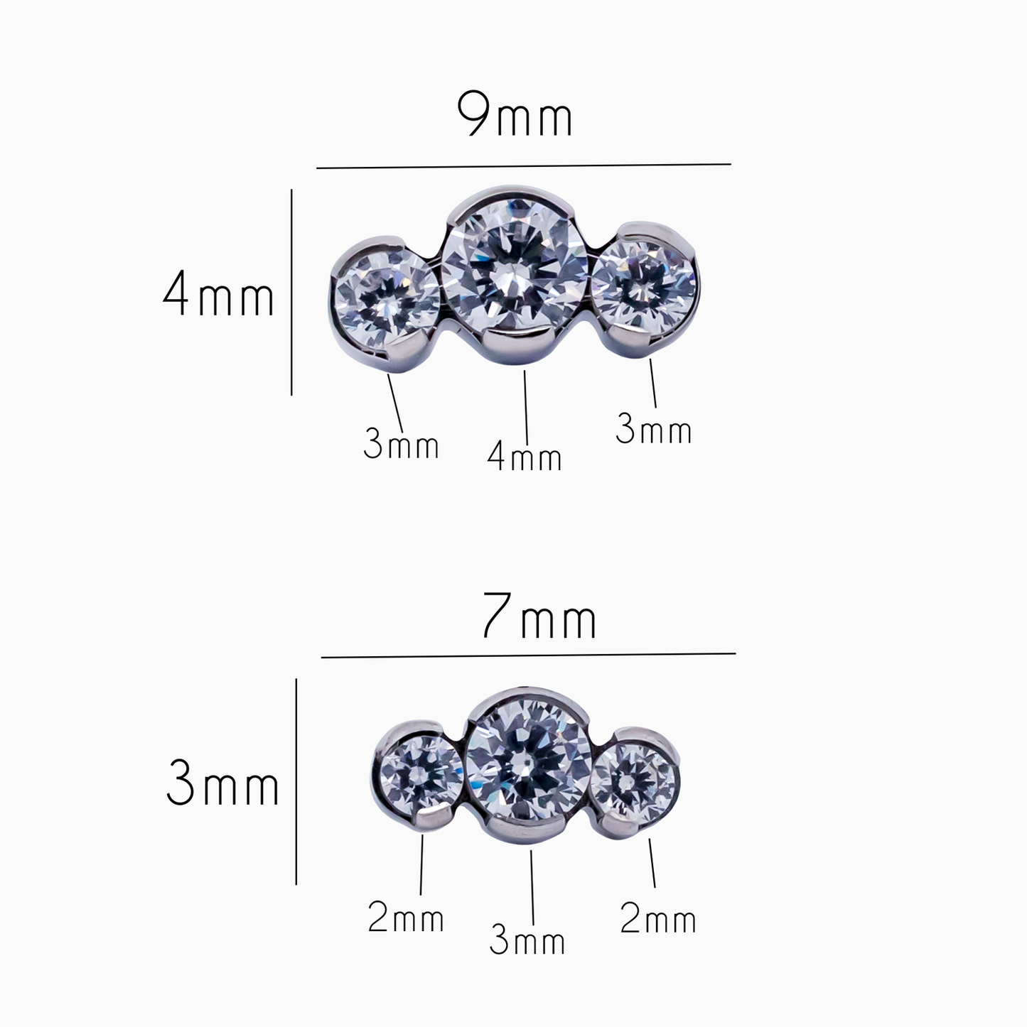 Steel Internally Threaded End - 3 CZ Cluster 16G