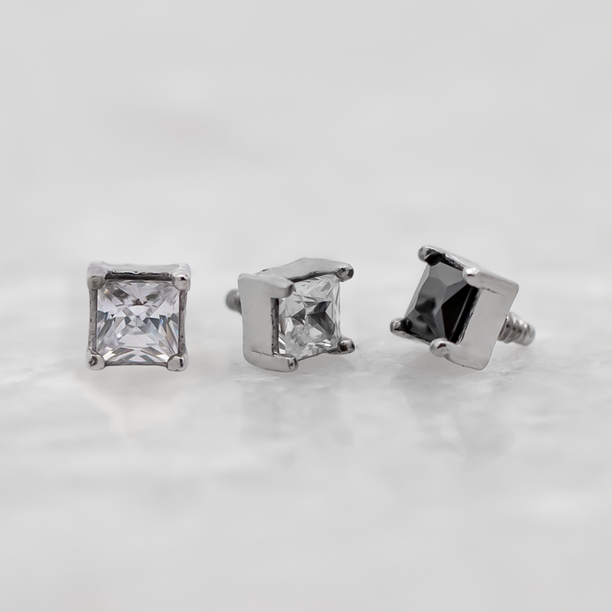 Steel Internally Threaded Bezel-Set Square Gem End