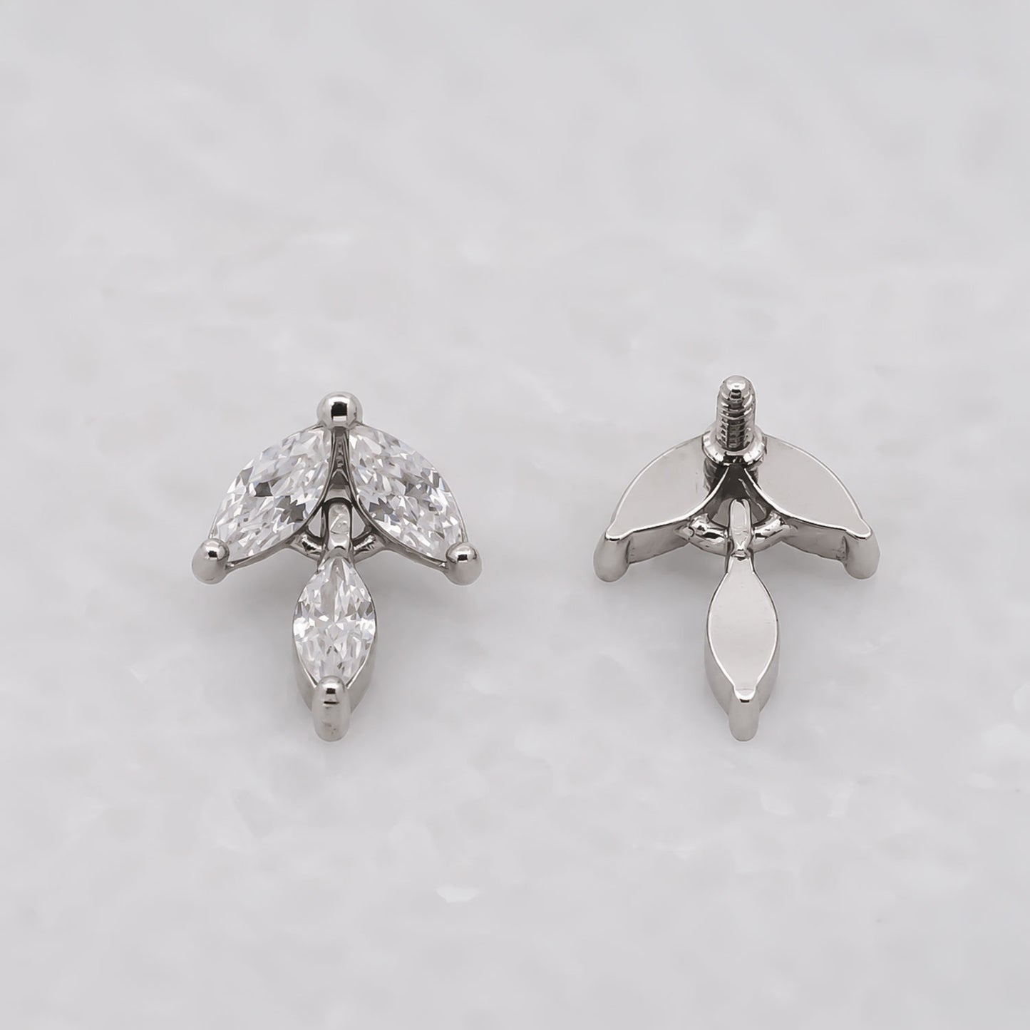 Steel Internally Threaded Three Prong Star End w/ Clear Gem