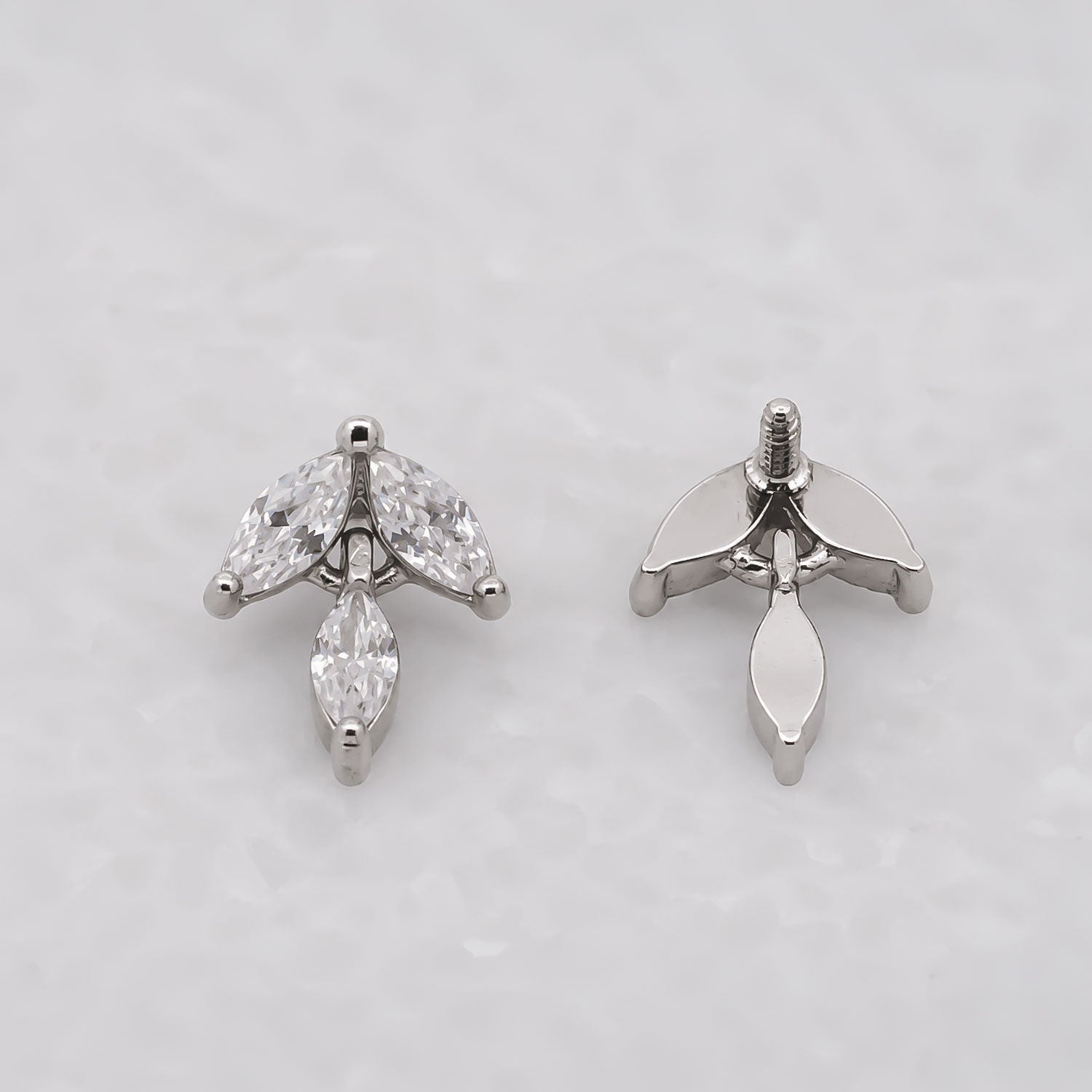 Steel Internally Threaded Three Prong Star End w/ Clear Gem