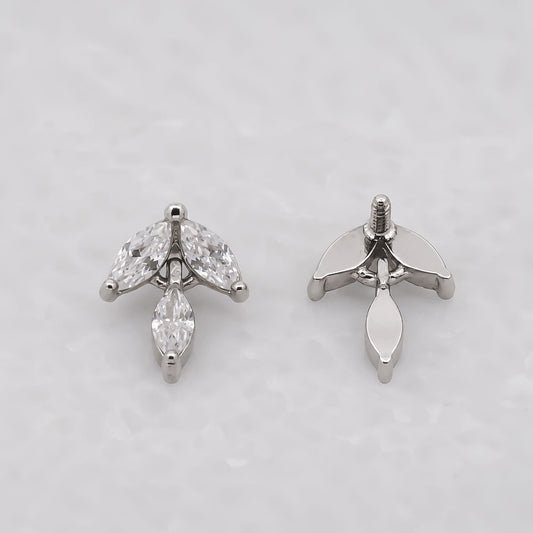 Steel Internally Threaded Three Prong Star End w/ Clear Gem