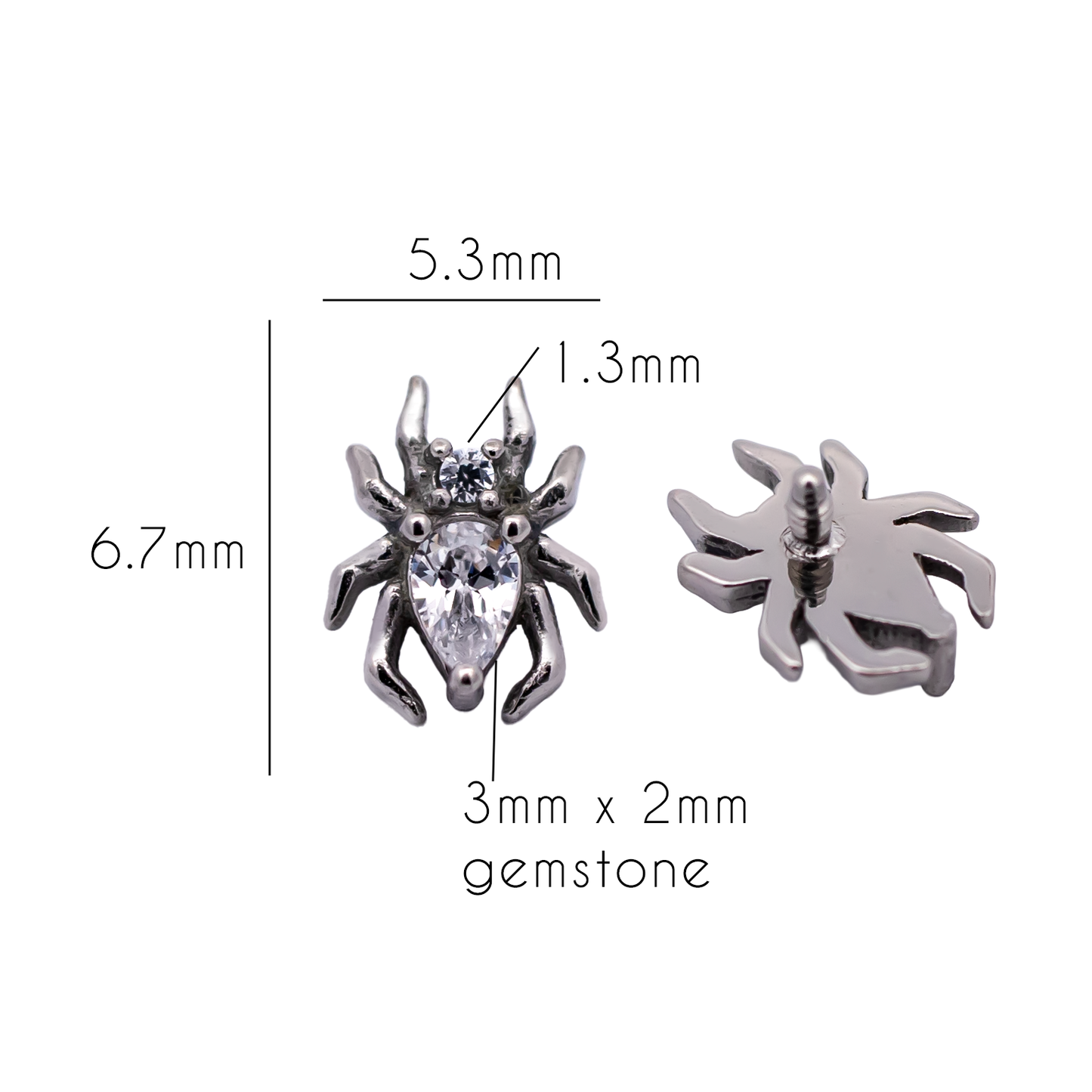 16G/18G Steel Internally Threaded Spider End with Clear Gem Body - Pierced Addiction
