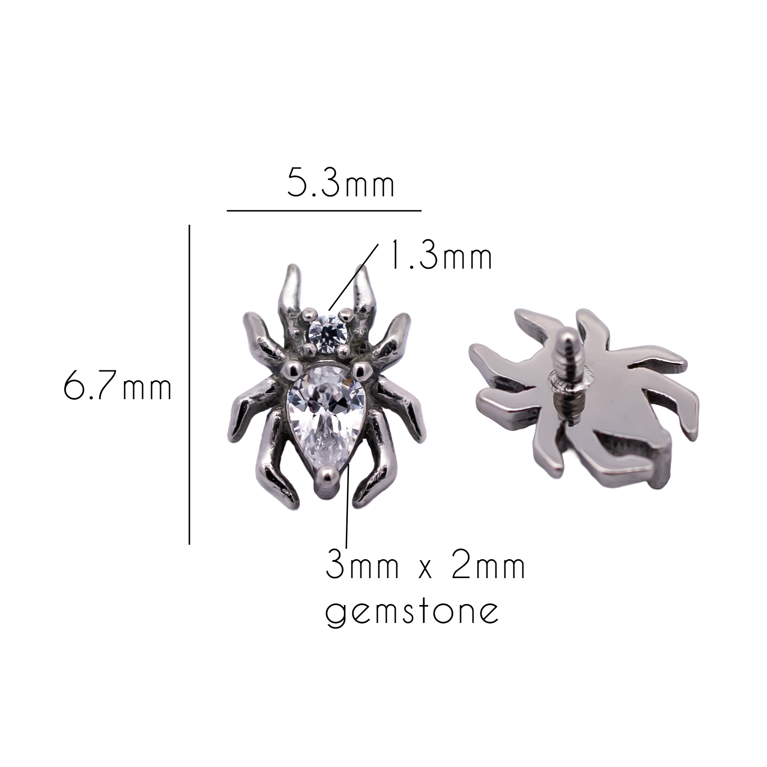 16G/18G Steel Internally Threaded Spider End with Clear Gem Body - Pierced Addiction