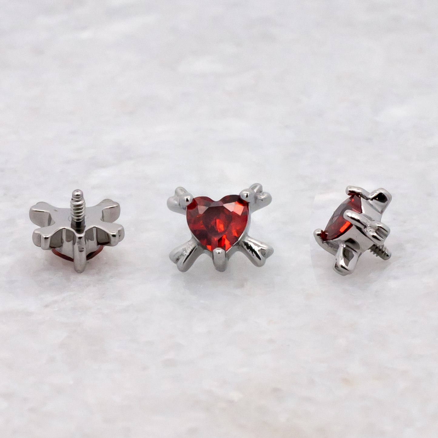 16G/18G Steel Internally Threaded Red Heart Crossbone End - Pierced Addiction