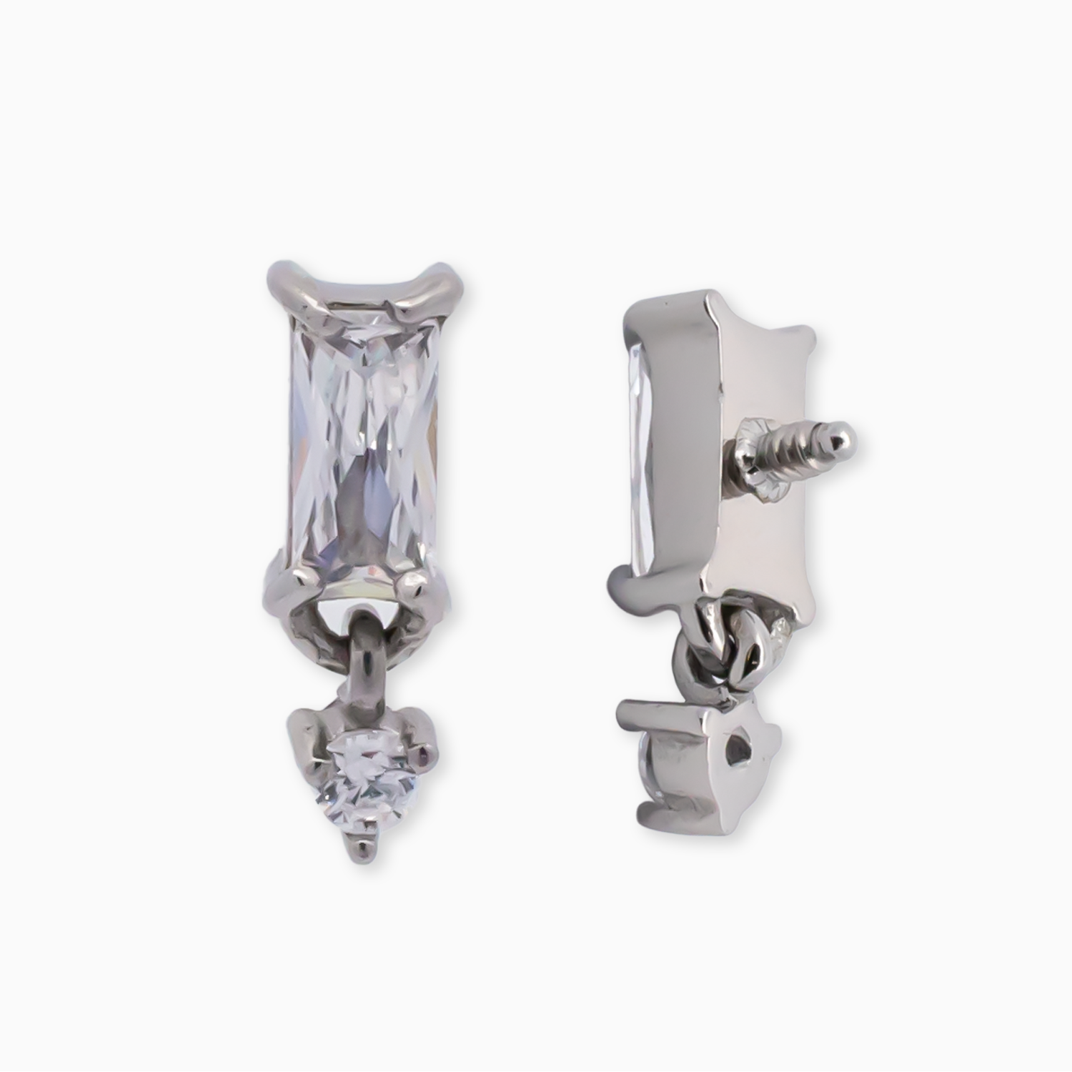 16G/18G Steel Internally Threaded Baguette & Dangle Round Gem End
