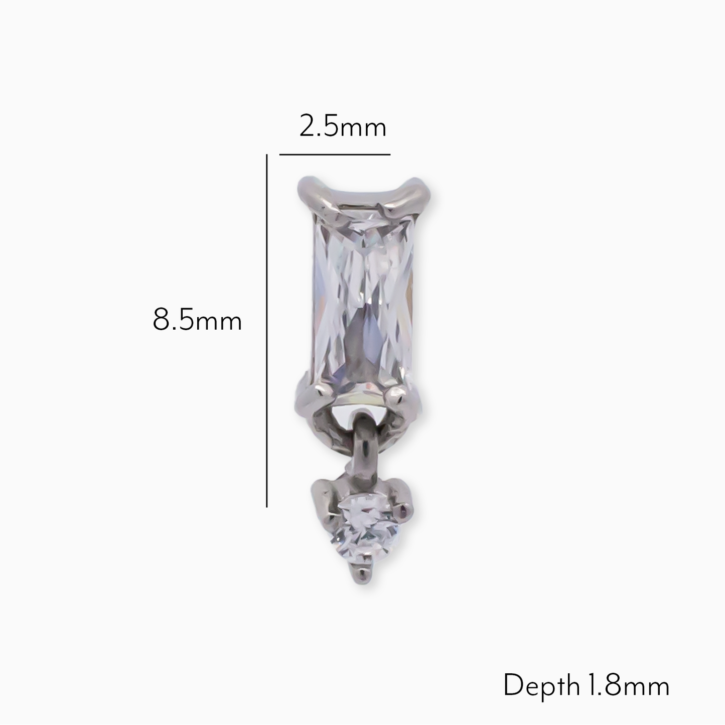 16G/18G Steel Internally Threaded Baguette & Dangle Round Gem End