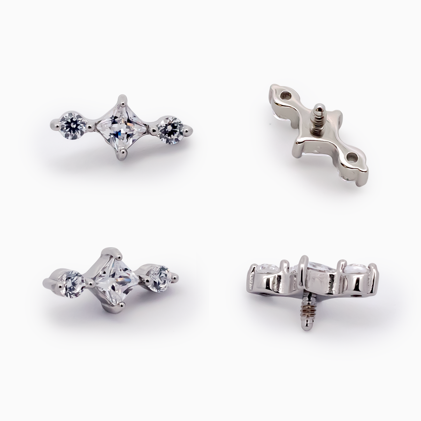Steel Internally Threaded End -  2 Round CZ And Square 16G