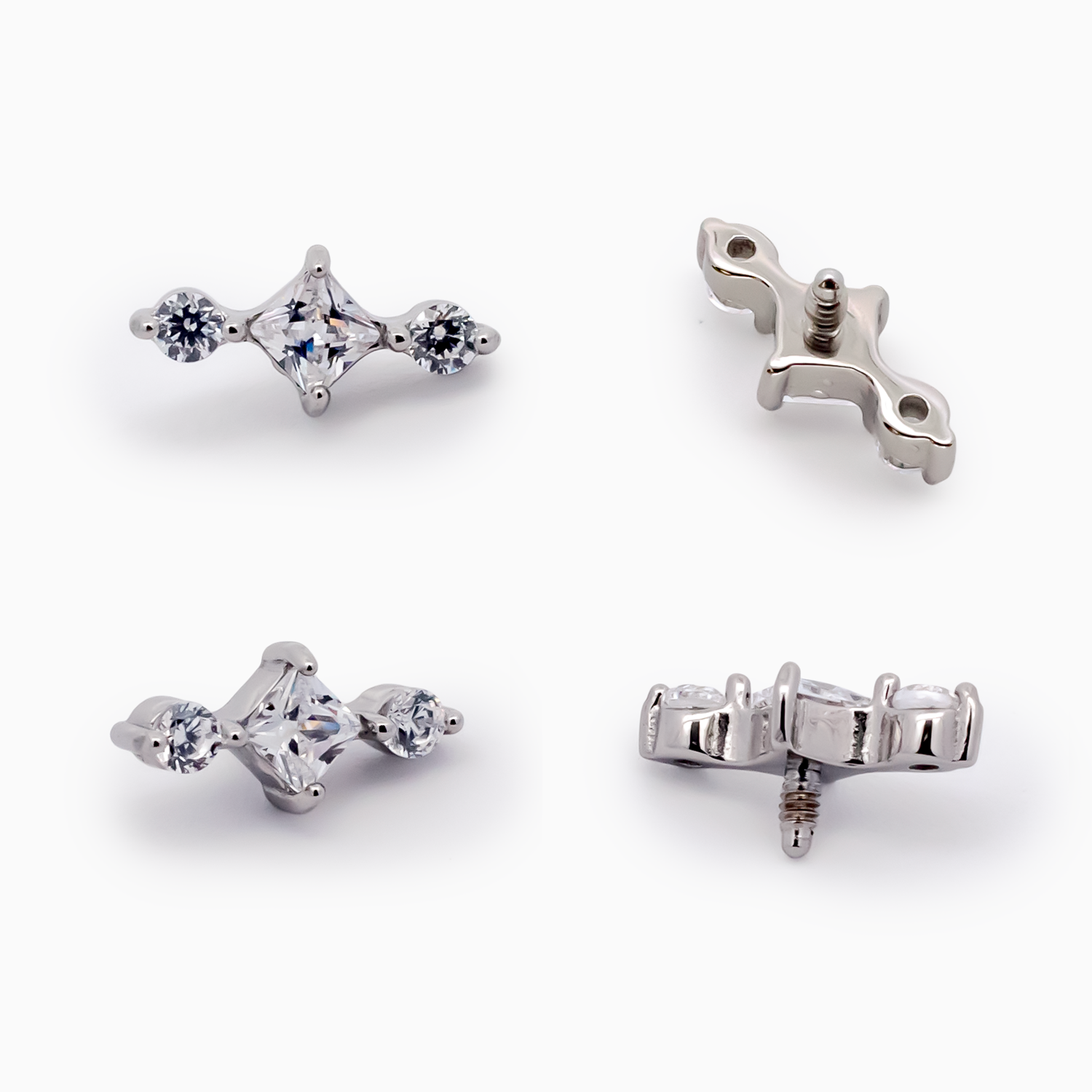 Steel Internally Threaded End -  2 Round CZ And Square 16G