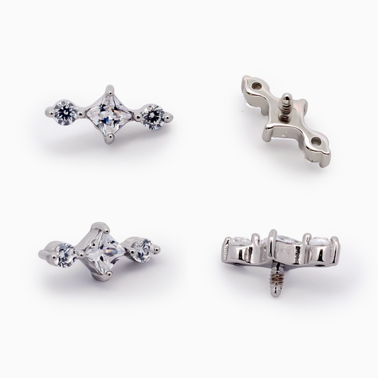 Steel Internally Threaded End -  2 Round CZ And Square 16G