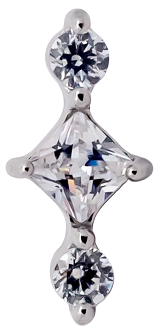 Steel Internally Threaded End -  2 Round CZ And Square 16G