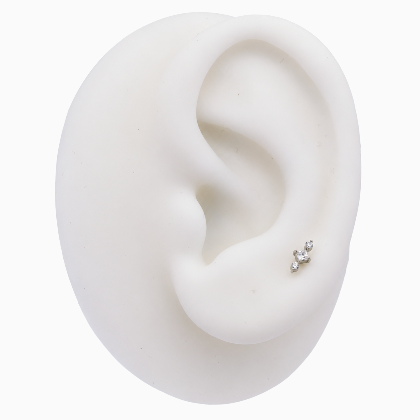 Steel Internally Threaded End -  2 Round CZ And Square 16G