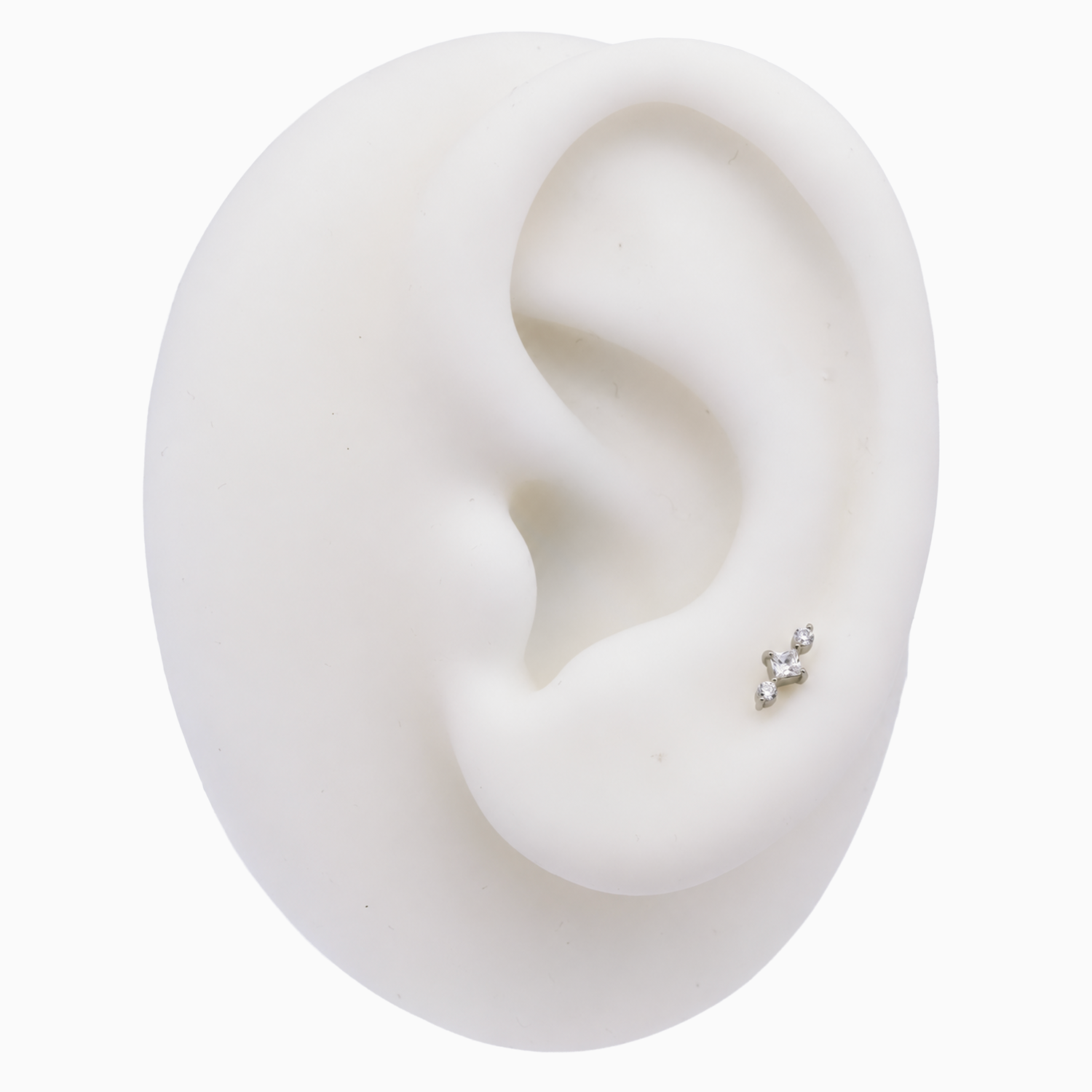 Steel Internally Threaded End -  2 Round CZ And Square 16G