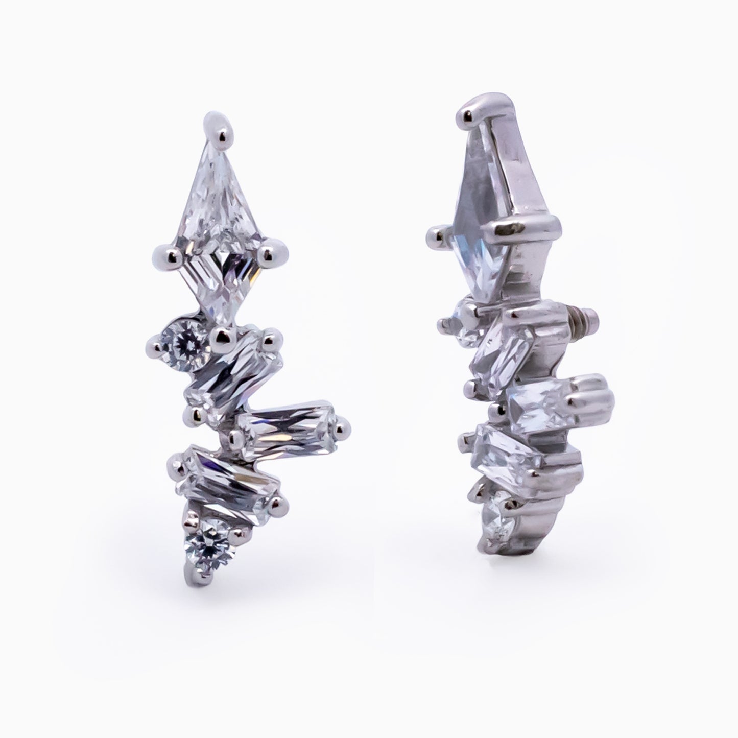 Steel Internally Threaded Baguette & Kite Gem Cluster End - 16G