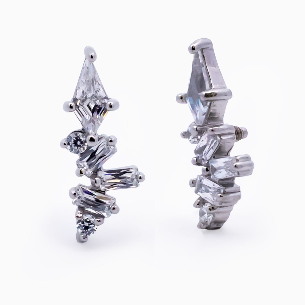 Steel Internally Threaded Baguette & Kite Gem Cluster End - 16G