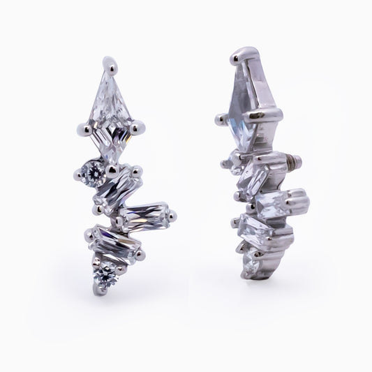 Steel Internally Threaded Baguette & Kite Gem Cluster End - 16G