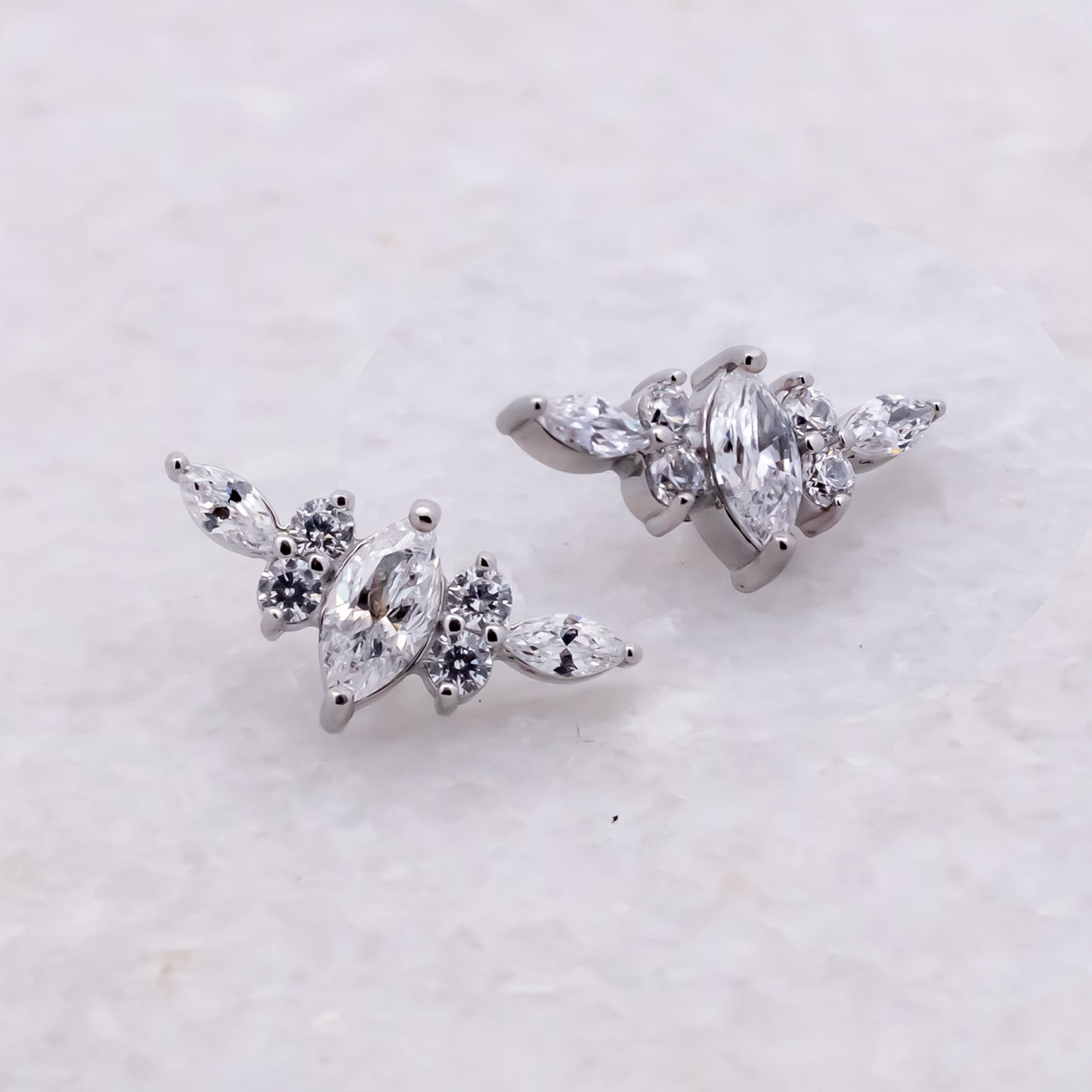 Steel Internally Threaded Arched Marquise Cluster White CZ End - 16G