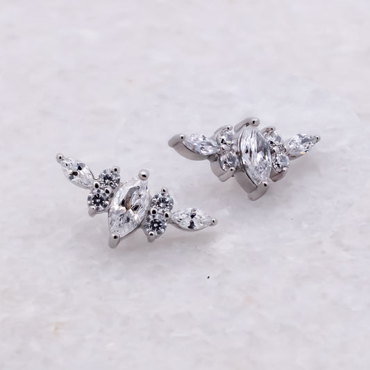 Steel Internally Threaded Arched Marquise Cluster White CZ End - 16G