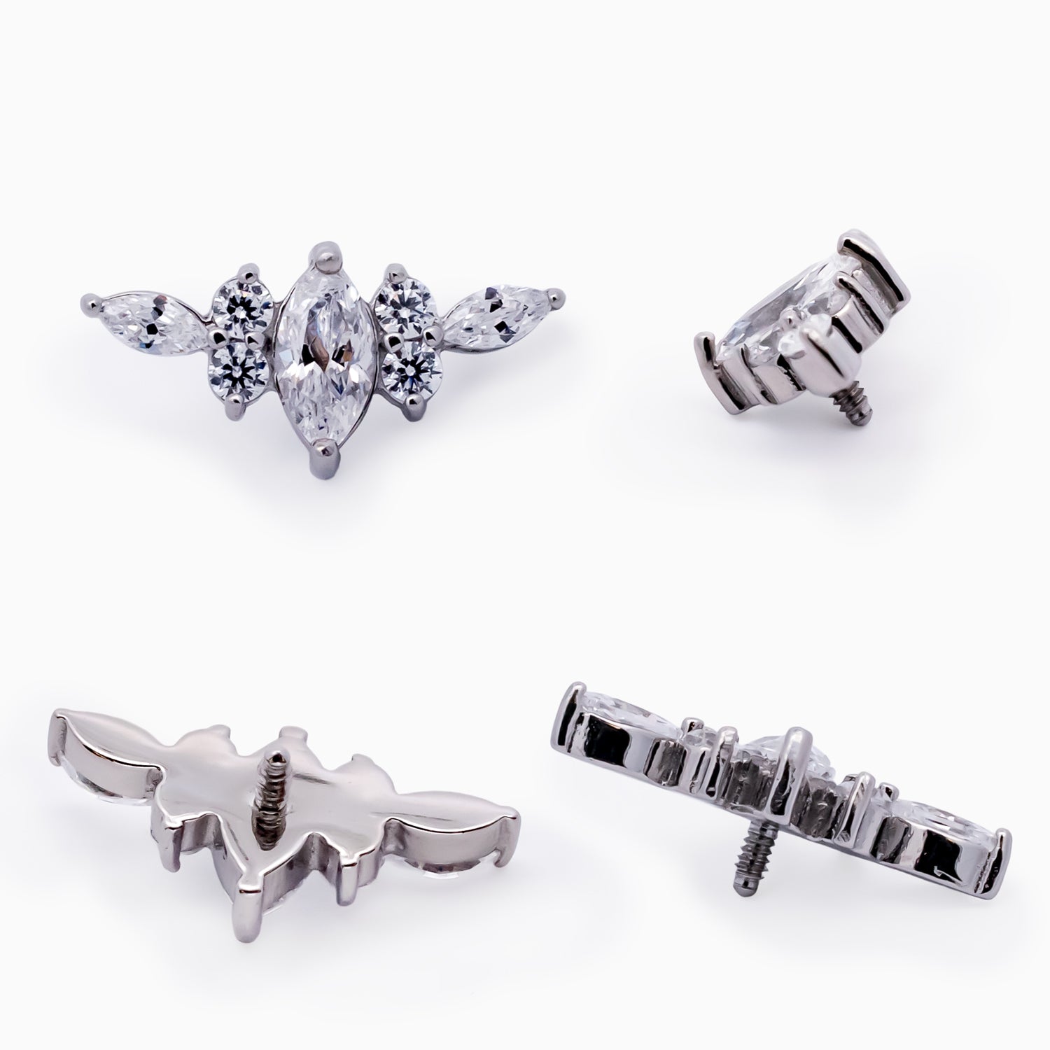 Steel Internally Threaded Arched Marquise Cluster White CZ End - 16G