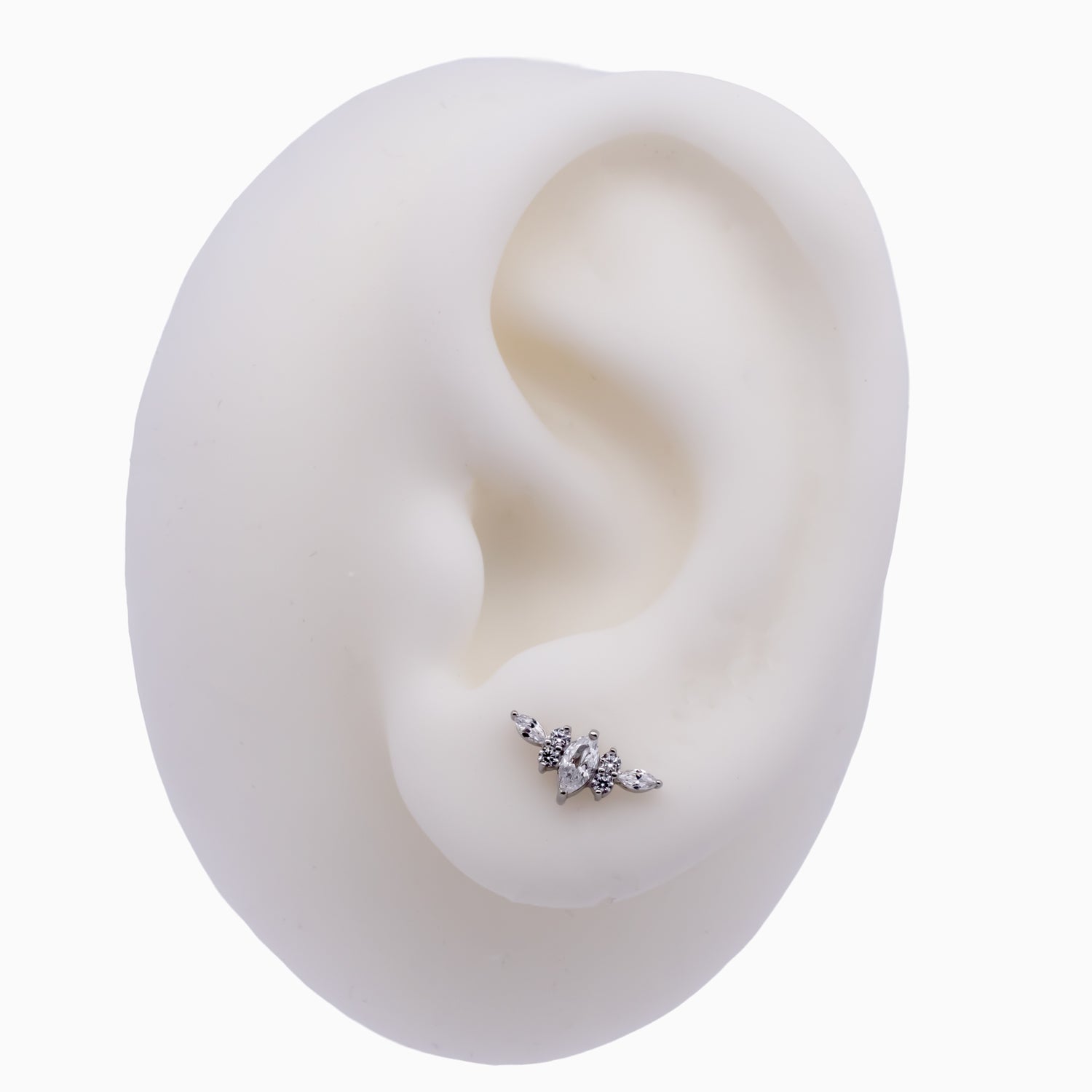 Steel Internally Threaded Arched Marquise Cluster White CZ End - 16G