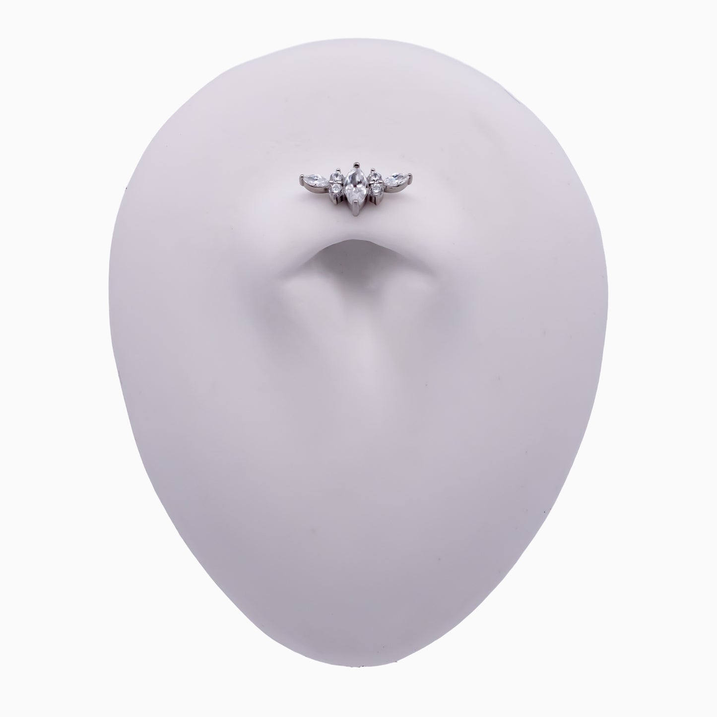 Steel Internally Threaded Arched Marquise Cluster White CZ End - 16G