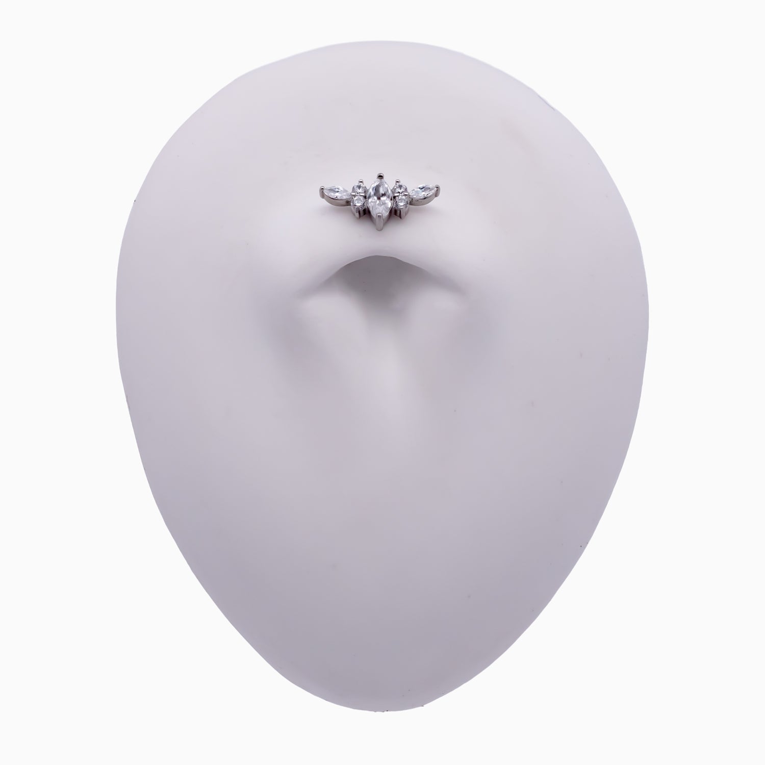 Steel Internally Threaded Arched Marquise Cluster White CZ End - 16G