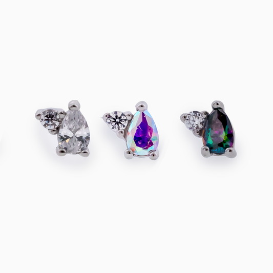 Steel Internally Threaded Pear & Round CZ End - Pierced Addiction