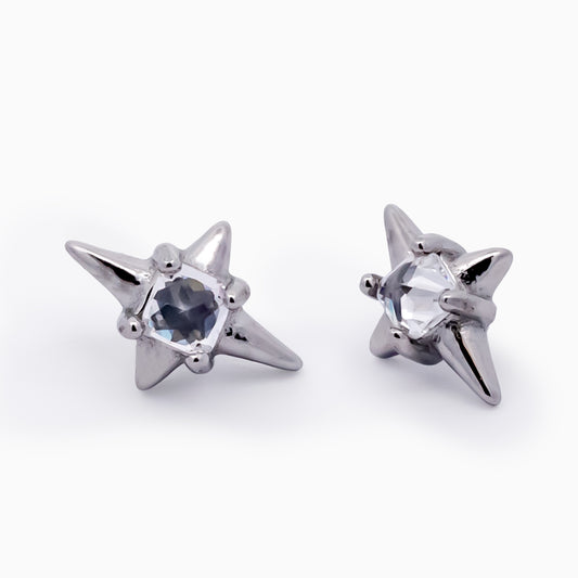 Steel Internally Threaded 4 Point Star with Square White CZ End - 16G