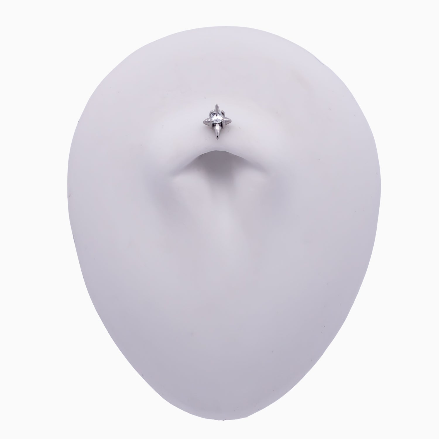 Steel Internally Threaded 4 Point Star with Square White CZ End - 16G