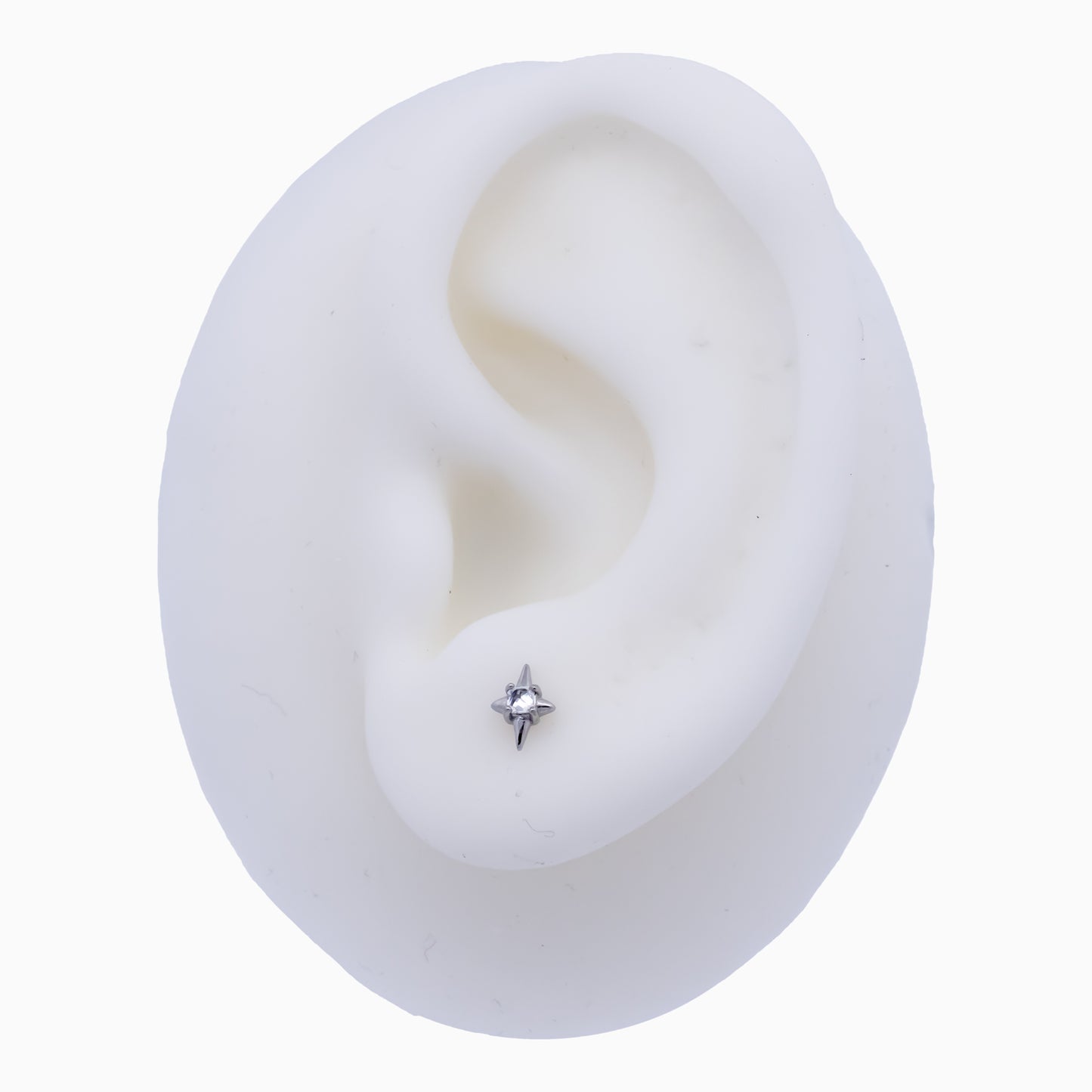 Steel Internally Threaded 4 Point Star with Square White CZ End - 16G